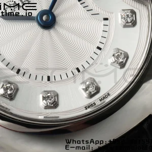 カルティエバロンブルーレディースW4BB0008 28ミリメートルSS AF 1:1ベスト版ホワイトダイヤモンドダイヤルベゼルブラックレザーストラップロンダクォーツ - スーパークローン時計｜1:1ベストバージョン