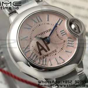 Cartier Ballon Bleu Ladies 28mm SS AF 1:1 Best Edition Pink Dial Bezel on SS Bracelet Ronda Quartz - Super Clone Watch | 1:1 Best Version