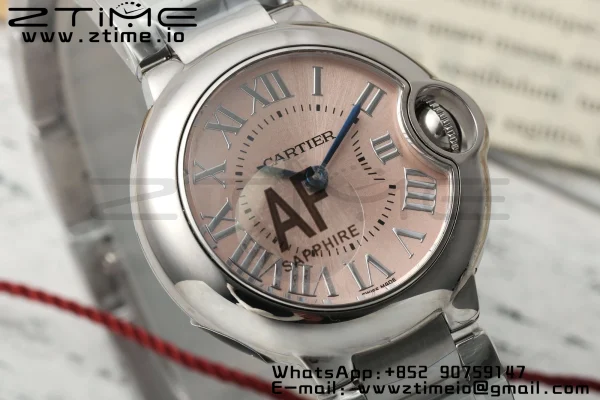 Cartier Ballon Bleu Ladies 28mm SS AF 1:1 Best Edition Pink Dial Bezel on SS Bracelet Ronda Quartz - Super Clone Watch | 1:1 Best Version