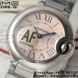 Cartier Ballon Bleu Ladies 28mm SS AF 1:1 Best Edition Pink Dial Bezel on SS Bracelet Ronda Quartz - Super Clone Watch | 1:1 Best Version