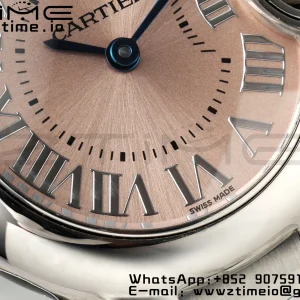 Cartier Ballon Bleu Ladies 28mm SS AF 1:1 Best Edition Pink Dial Bezel on SS Bracelet Ronda Quartz - Super Clone Watch | 1:1 Best Version