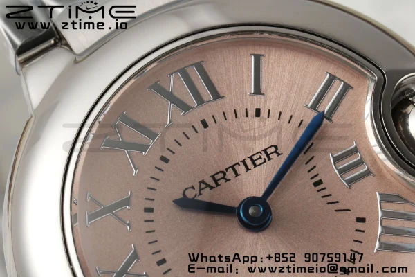 Cartier Ballon Bleu Ladies 28mm SS AF 1:1 Best Edition Pink Dial Bezel on SS Bracelet Ronda Quartz - Super Clone Watch | 1:1 Best Version
