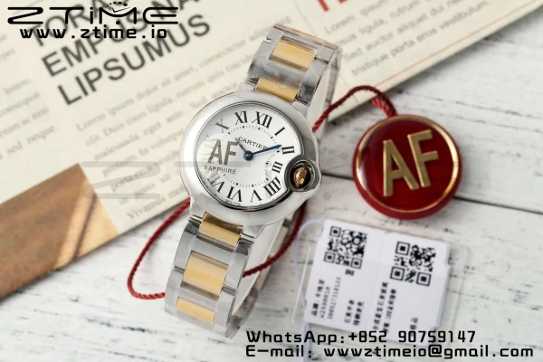 Cartier Ballon Bleu Ladies W2BB0010 28mm SS/YG AF 1:1 Best Edition Λευκό καντράν Bezel σε SS/YG βραχιόλι Ronda χαλαζία - Super Clone Watch | 1:1 Best Version