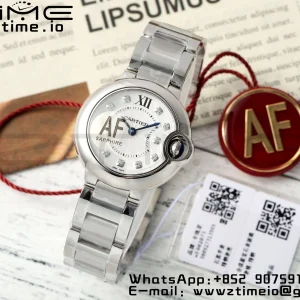 Cartier Ballon Bleu Ladies W4BB0029 28mm SS AF 1:1 Best Edition White Diamonds Dial Bezel on SS Bracelet Ronda Quartz - Super Clone Watch | 1:1 Best Version