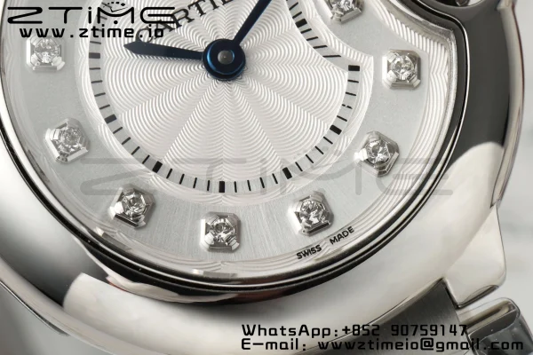 Cartier Ballon Bleu Ladies W4BB0029 28mm SS AF 1:1 Best Edition Λευκά διαμάντια Dial Bezel σε SS βραχιόλι Ronda χαλαζία - Super Clone ρολόι | 1:1 Best έκδοση