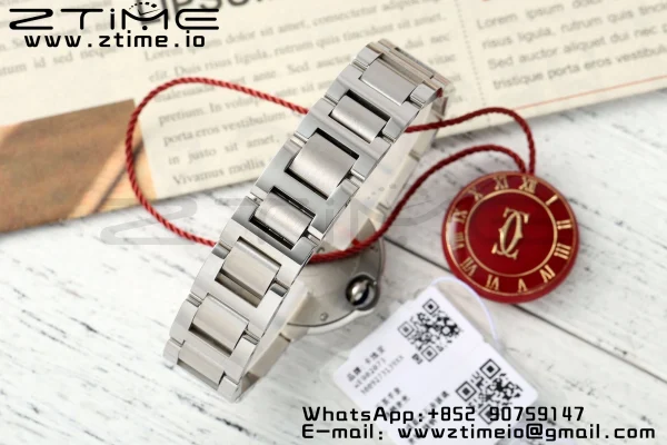 Cartier Ballon Bleu Ladies W4BB0029 28mm SS AF 1:1 Best Edition Λευκά διαμάντια Dial Bezel σε SS βραχιόλι Ronda χαλαζία - Super Clone ρολόι | 1:1 Best έκδοση