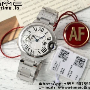 Cartier Ballon Bleu WSBB0045 33mm SS AF 1:1 Best Edition White Textured Dial on SS Bracelet Ronda Quartz - Super Clone Watch | 1:1 Best Version