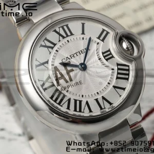 Cartier Ballon Bleu WSBB0045 33mm SS AF 1:1 Best Edition White Textured Dial on SS Bracelet Ronda Quartz - Super Clone Watch | 1:1 Best Version