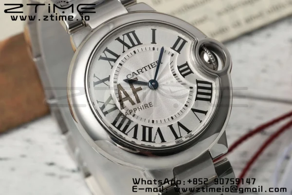 Cartier Ballon Bleu WSBB0045 33mm SS AF 1:1 Best Edition White Textured Dial on SS Bracelet Ronda Quartz - Super Clone Watch | 1:1 Best Version
