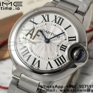 Cartier Ballon Bleu WSBB0045 33mm SS AF 1:1 Best Edition White Textured Dial on SS Bracelet Ronda Quartz - Super Clone Watch | 1:1 Best Version