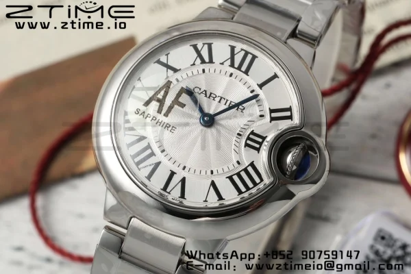 Cartier Ballon Bleu WSBB0045 33mm SS AF 1:1 Best Edition White Textured Dial on SS Bracelet Ronda Quartz - Super Clone Watch | 1:1 Best Version