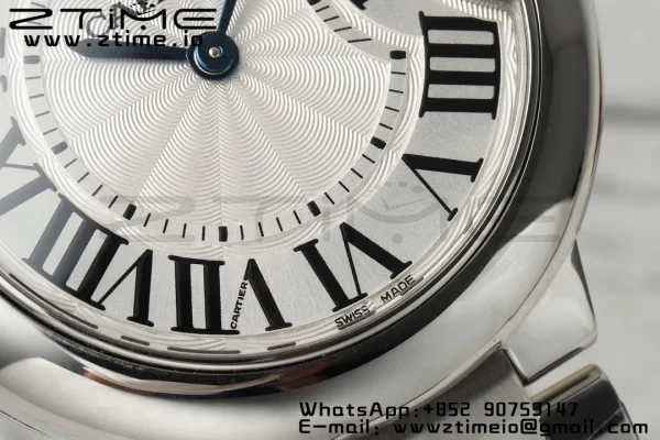 Cartier Ballon Bleu WSBB0045 33mm SS AF 1:1 Best Edition White Textured Dial on SS Bracelet Ronda Quartz - Super Clone Watch | 1:1 Best Version