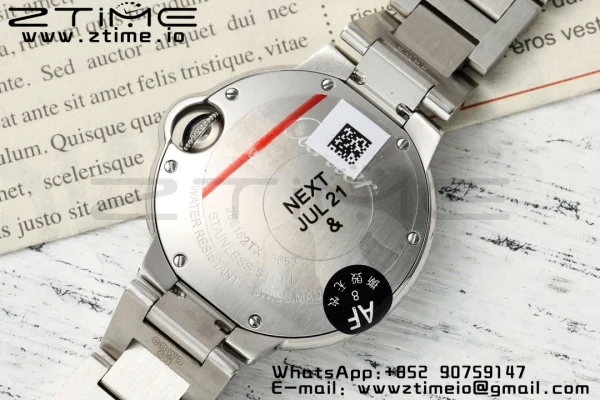 Cartier Ballon Bleu WSBB0045 33mm SS AF 1:1 Best Edition White Textured Dial on SS Bracelet Ronda Quartz - Super Clone Watch | 1:1 Best Version