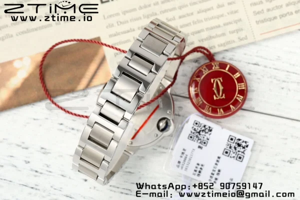 Cartier Ballon Bleu WSBB0045 33mm SS AF 1:1 Best Edition White Textured Dial on SS Bracelet Ronda Quartz - Super Clone Watch | 1:1 Best Version