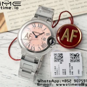 Cartier Ballon Bleu WSBB0033 33mm SS AF 1:1 Best Edition Pink Textured Dial on SS Bracelet Ronda Quartz - Super Clone Watch | 1:1 Best Version