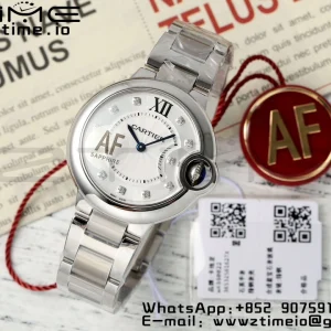Cartier Ballon Bleu W4BB0020 33mm SS AF 1:1 Best Edition White Diamonds Dial on SS Bracelet Ronda Quartz - Super Clone Watch | 1:1 Best Version