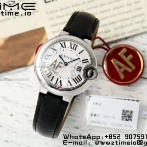 Cartier Ballon Bleu WSBB0034 33mm SS AF 1:1 Best Edition White Textured Dial on Black Leather Strap Ronda Quartz - Super Clone Watch | 1:1 Best Version