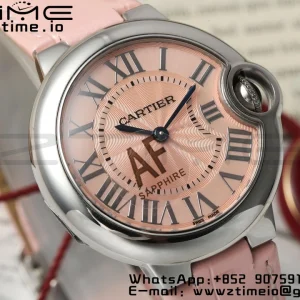 Cartier Ballon Bleu WSBB0033 33mm SS AF 1:1 Best Edition Pink Textured Dial on Pink Leather Strap Ronda Quartz - Super Clone Watch | 1:1 Best Version