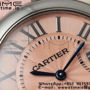 Cartier Ballon Bleu WSBB0033 33mm SS AF 1:1 Best Edition Pink Textured Dial on Pink Leather Strap Ronda Quartz - Super Clone Watch | 1:1 Best Version