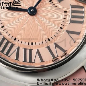 Cartier Ballon Bleu WSBB0033 33mm SS AF 1:1 Best Edition Pink Textured Dial on Pink Leather Strap Ronda Quartz - Super Clone Watch | 1:1 Best Version
