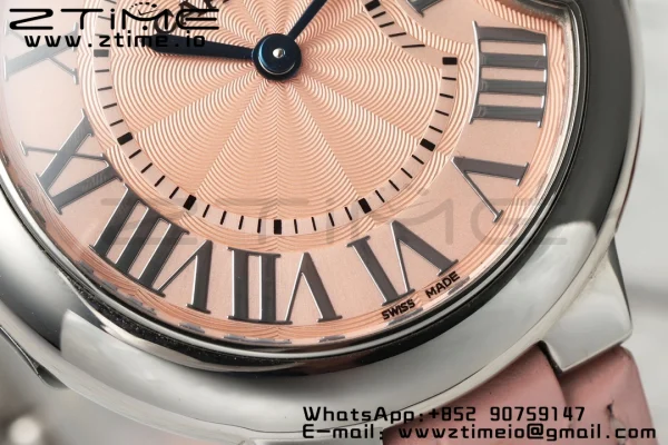 Cartier Ballon Bleu WSBB0033 33mm SS AF 1:1 Best Edition Pink Textured Dial on Pink Leather Strap Ronda Quartz - Super Clone Watch | 1:1 Best Version