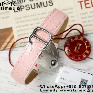 Cartier Ballon Bleu WSBB0033 33mm SS AF 1:1 Best Edition Pink Textured Dial on Pink Leather Strap Ronda Quartz - Super Clone Watch | 1:1 Best Version