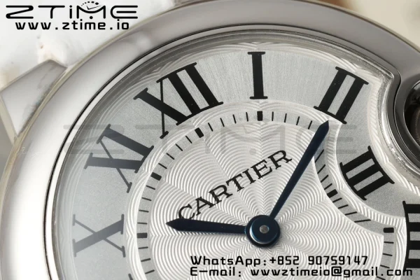 Cartier Ballon Bleu 33mm SS AF 1:1 Best Edition Cadran alb texturat pe curea din piele albă Ronda Quartz - Super Clone Watch | 1:1 Best Version