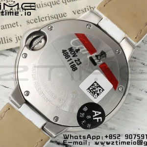 Cartier Ballon Bleu 33mm SS AF 1:1 Best Edition Cadran alb texturat pe curea din piele albă Ronda Quartz - Super Clone Watch | 1:1 Best Version