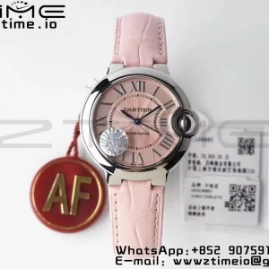 Cartier Ballon Bleu WSBB0002 33mm SS AF 1:1 Best Edition Pink Dial on Pink Leather Strap SEIKO NH05A - Super Clone Watch | 1:1 Best Version