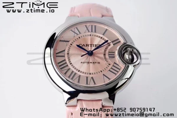 Cartier Ballon Bleu WSBB0002 33mm SS AF 1:1 Best Edition Ροζ καντράν σε ροζ δερμάτινο λουράκι SEIKO NH05A - Super Clone Watch | 1:1 Best Version