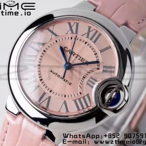 Cartier Ballon Bleu WSBB0002 33mm SS AF 1:1 Best Edition Ροζ καντράν σε ροζ δερμάτινο λουράκι SEIKO NH05A - Super Clone Watch | 1:1 Best Version