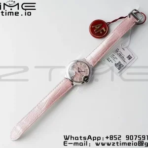 Cartier Ballon Bleu WSBB0002 33mm SS AF 1:1 Best Edition Ροζ καντράν σε ροζ δερμάτινο λουράκι SEIKO NH05A - Super Clone Watch | 1:1 Best Version