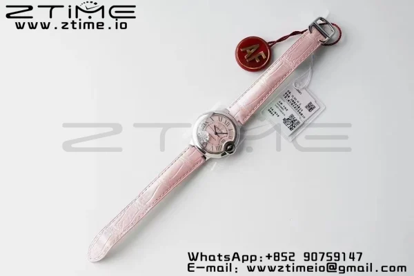 Cartier Ballon Bleu WSBB0002 33mm SS AF 1:1 Best Edition Ροζ καντράν σε ροζ δερμάτινο λουράκι SEIKO NH05A - Super Clone Watch | 1:1 Best Version