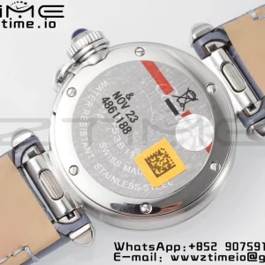 Cartier Pasha 30mm SS AF 1:1 Best Edition Quadrante bianco testurizzato su cinturino in pelle blu Jaq Quartz - Orologio super clone | 1:1 Best Version