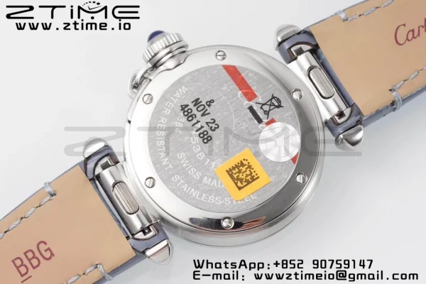 Cartier Pasha 30mm SS AF 1:1 Best Edition Quadrante bianco testurizzato su cinturino in pelle blu Jaq Quartz - Orologio super clone | 1:1 Best Version