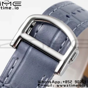 Cartier Pasha 30mm SS AF 1:1 Best Edition Quadrante bianco testurizzato su cinturino in pelle blu Jaq Quartz - Orologio super clone | 1:1 Best Version