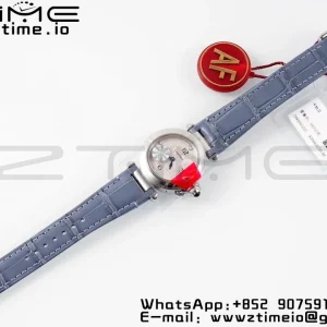 Cartier Pasha 30mm SS AF 1:1 Best Edition Quadrante bianco testurizzato su cinturino in pelle blu Jaq Quartz - Orologio super clone | 1:1 Best Version
