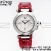 Cartier Pasha 30mm SS AF 1:1 Best Edition White Textured Dial on Deep Red Leather Strap Jaq Quartz - Super Clone Watch | 1:1 Best Version