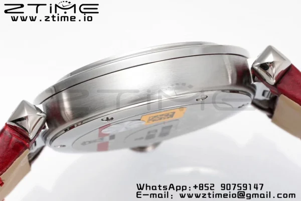 Cartier Pasha 30mm SS AF 1:1 Best Edition Quadrante bianco testurizzato su cinturino in pelle rossa profonda Jaq Quartz - Orologio super clone | 1:1 Best Version