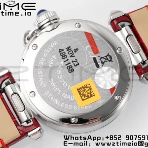 Cartier Pasha 30mm SS AF 1:1 Best Edition Quadrante bianco testurizzato su cinturino in pelle rossa profonda Jaq Quartz - Orologio super clone | 1:1 Best Version