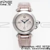 Cartier Cartier Pasha 30mm SS AF 1:1 Best Edition White Textured Dial on Gray Leather Strap Jaq Quartz - Super Clone Watch | 1:1 Best Version