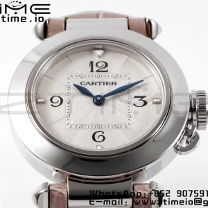 Cartier Cartier Pasha 30mm SS AF 1:1 Best Edition White Textured Dial on Gray Leather Strap Jaq Quartz - Super Clone Watch | 1:1 Best Version