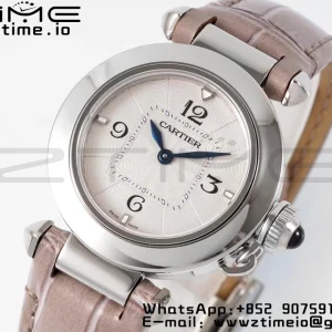 Cartier Cartier Pasha 30mm SS AF 1:1 Best Edition White Textured Dial on Gray Leather Strap Jaq Quartz - Super Clone Watch | 1:1 Best Version