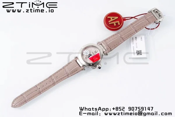Cartier Cartier Pasha 30mm SS AF 1:1 Best Edition White Textured Dial on Gray Leather Strap Jaq Quartz - Super Clone Watch | 1:1 Best Version