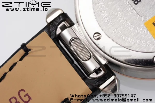 Cartier Pasha 30mm SS AF 1:1 Best Edition White Textured Dial on Black Leather Strap Jaq Quartz - Super Clone Watch | 1:1 Best Version