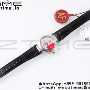 Cartier Pasha 30mm SS AF 1:1 Best Edition White Textured Dial on Black Leather Strap Jaq Quartz - Super Clone Watch | 1:1 Best Version