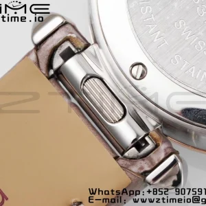 Cartier Pasha 30mm SS/RG AF 1:1 Best Edition White Textured Dial on Gray Leather Strap Jaq Quartz - Super Clone Watch | 1:1 Best Version