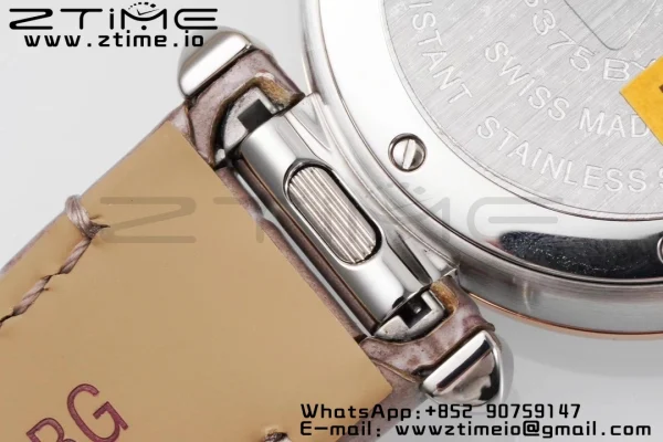Cartier Pasha 30mm SS/RG AF 1:1 Best Edition White Textured Dial on Gray Leather Strap Jaq Quartz - Super Clone Watch | 1:1 Best Version