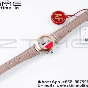 Cartier Pasha 30mm SS/RG AF 1:1 Best Edition White Textured Dial on Gray Leather Strap Jaq Quartz - Super Clone Watch | 1:1 Best Version