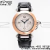 Cartier Pasha 30mm SS/RG AF 1:1 Best Edition White Textured Dial on Black Leather Strap Jaq Quartz - Super Clone Watch | 1:1 Best Version